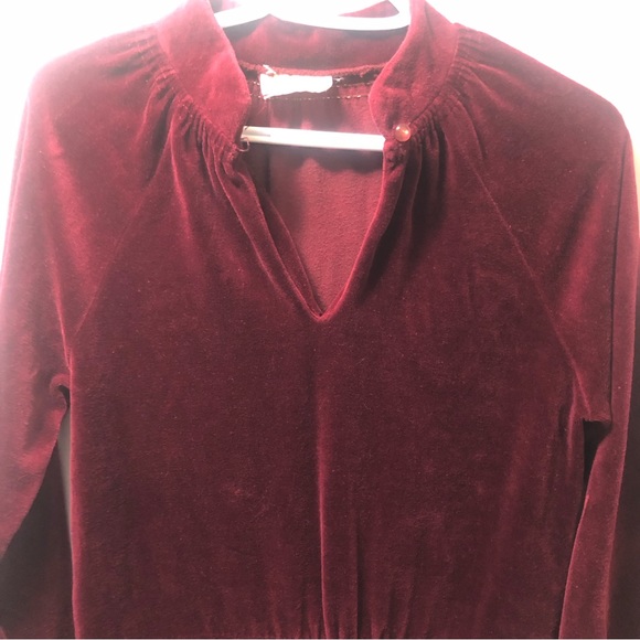 VTG Holiday Knitwear Velour Nightgown Burgundy Maroon Keyhole Neckline Button - Picture 9 of 11